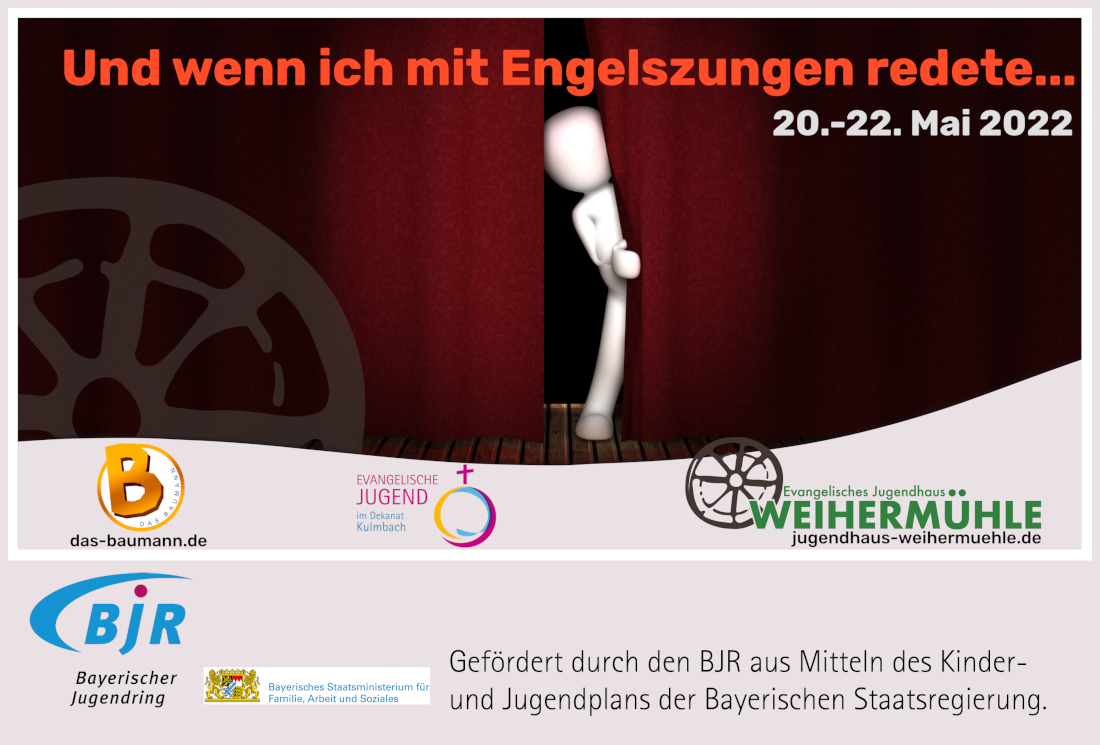 Flyervorderseite der Veranstaltung inkl. WortBildmarke des Zusördertchussgebers - gefördert durch den BJR aus Mitteln des Kinder- und Jugendplanes der Bayerischen Staatsregierung